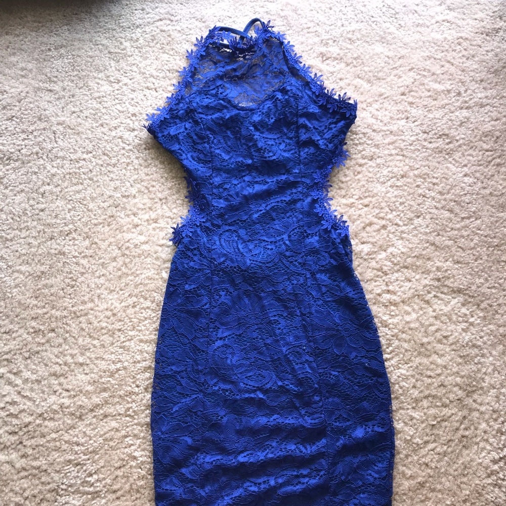Royal Blue Tight Lace Open Back Dress